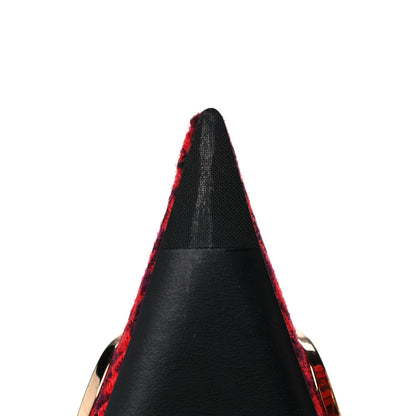 Balenciaga Wool Houndstooth BB Pointy Toe Ankle Booties 37.5 Red Black Gold 8 of 9