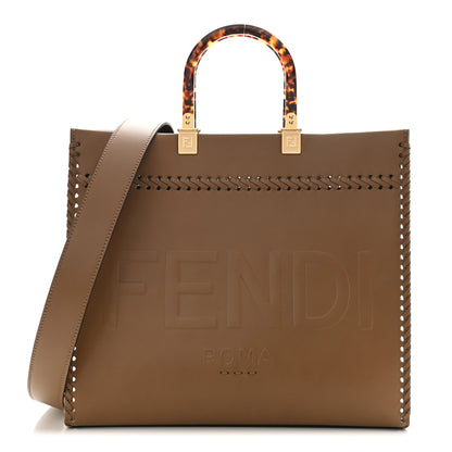 Fendi Vitello King Ceylon Plexiglass Woven Logo Debossed Fendi Sunshine Shopper Tote Sand 1 of 10