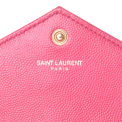 Saint Laurent Grain De Poudre Matelasse Chevron Monogram Envelope Chain Wallet Fresh Fuchsia 6 of 15