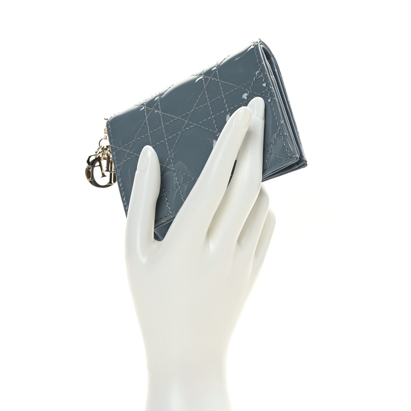 Patent Cannage Mini Lady Dior Wallet Cloud Blue