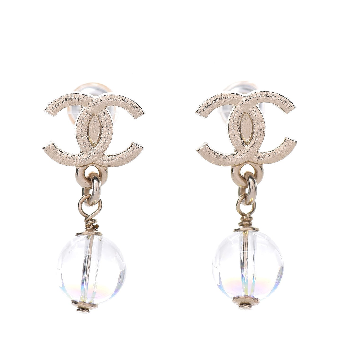 Iridescent Bead CC Drop Earrings Gold