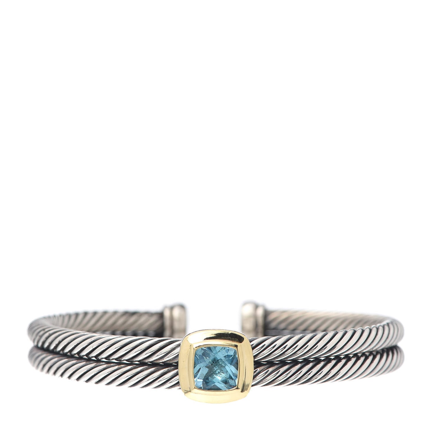 Sterling Silver 18K Yellow Gold Blue Topaz Albion Double Cable Bracelet
