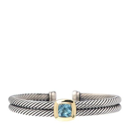 David Yurman Sterling Silver 18K Yellow Gold Blue Topaz Albion Double Cable Bracelet 1 of 5