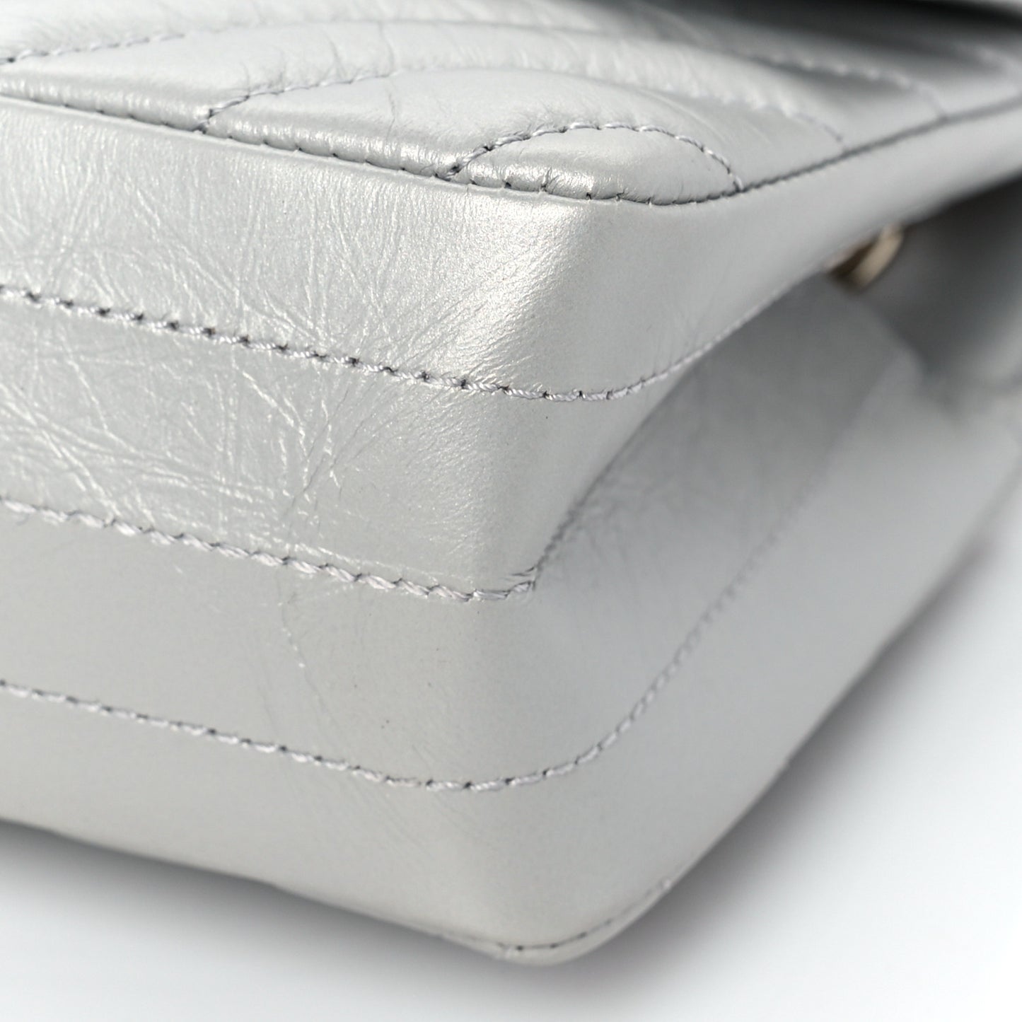 Metallic Aged Calfskin Chevron Quilted 2.55 Reissue Mini Flap Silver