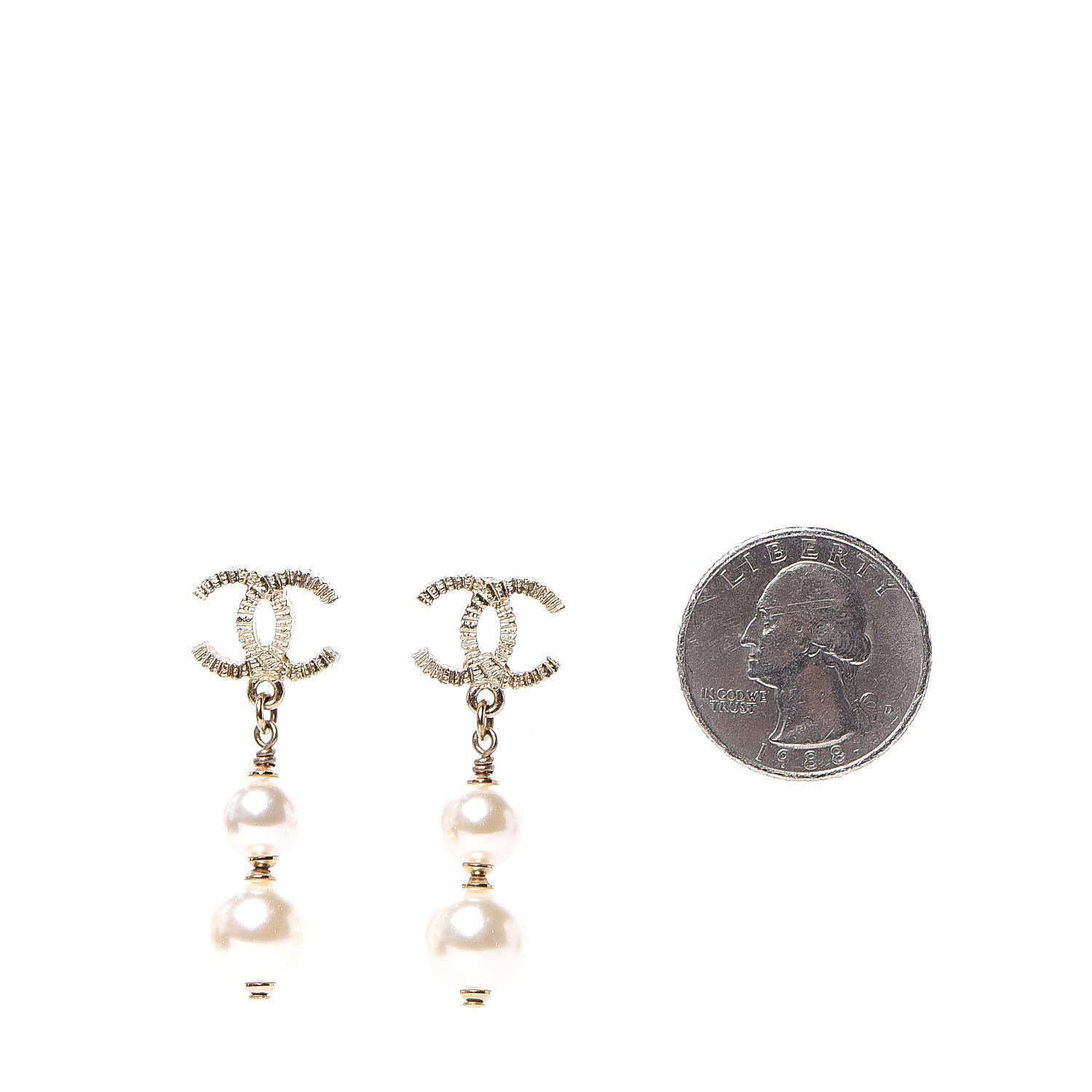 Chanel Pearl CC Drop Earrings Gold 2 of 5