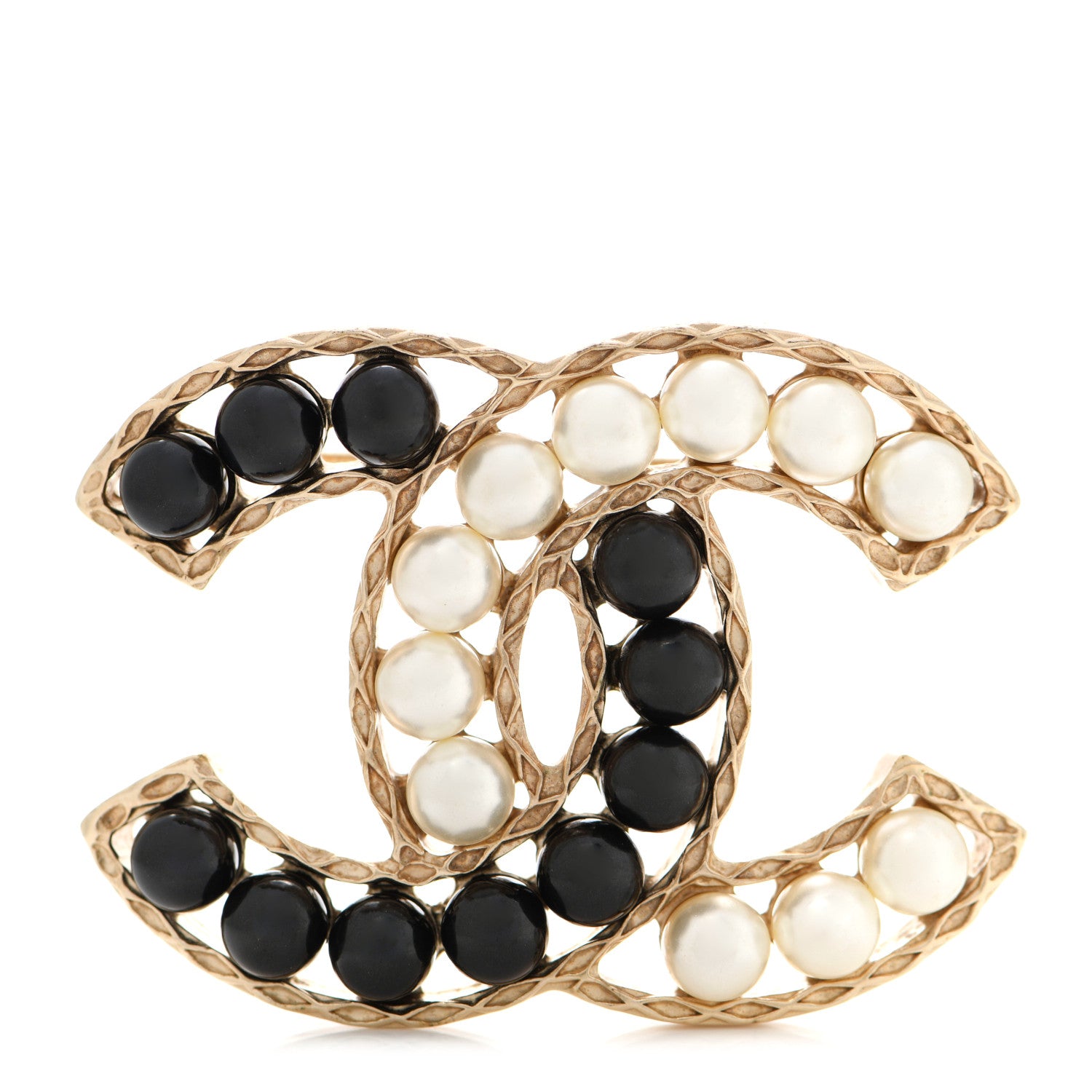 Chanel Pearl CC Brooch Gold Black 1 of 8