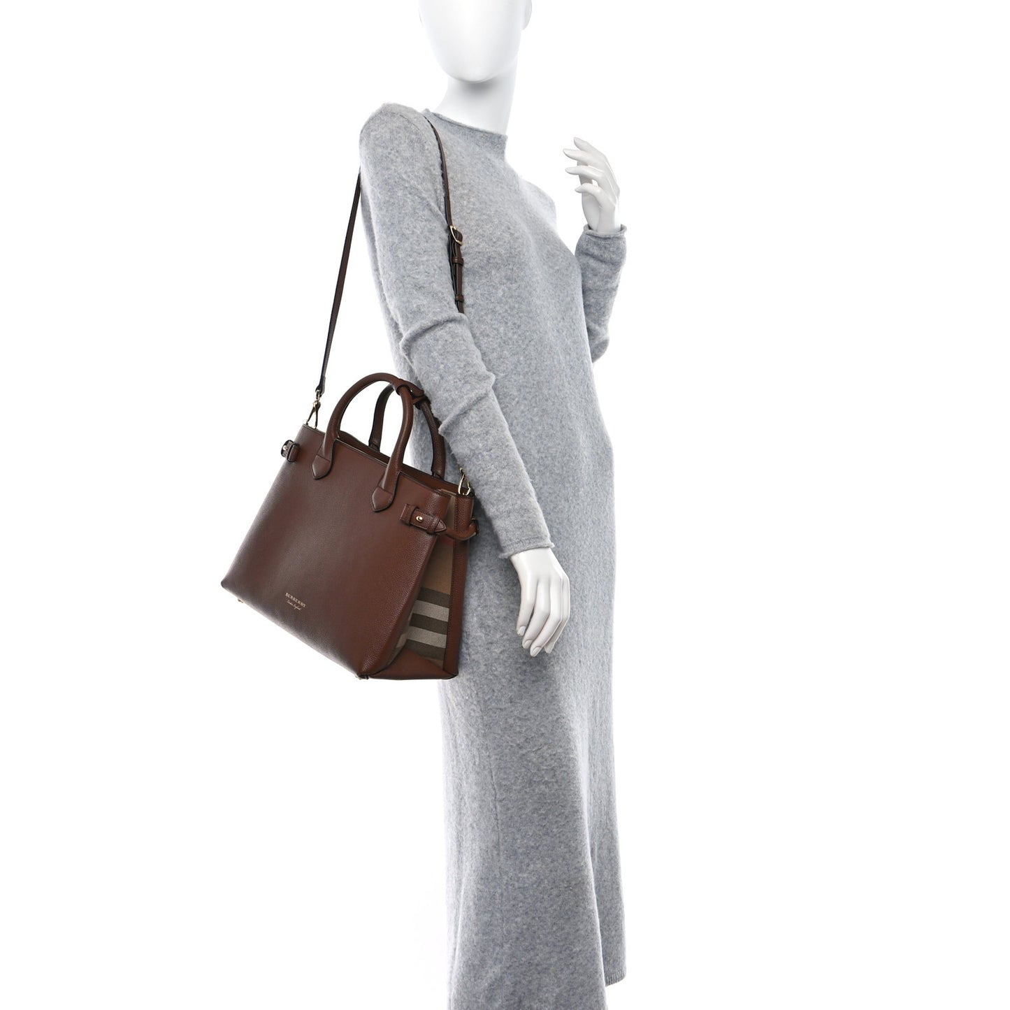 Grainy Calfskin House Check Medium Banner Tote Tan