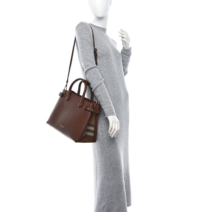 Burberry Grainy Calfskin House Check Medium Banner Tote Tan 2 of 8