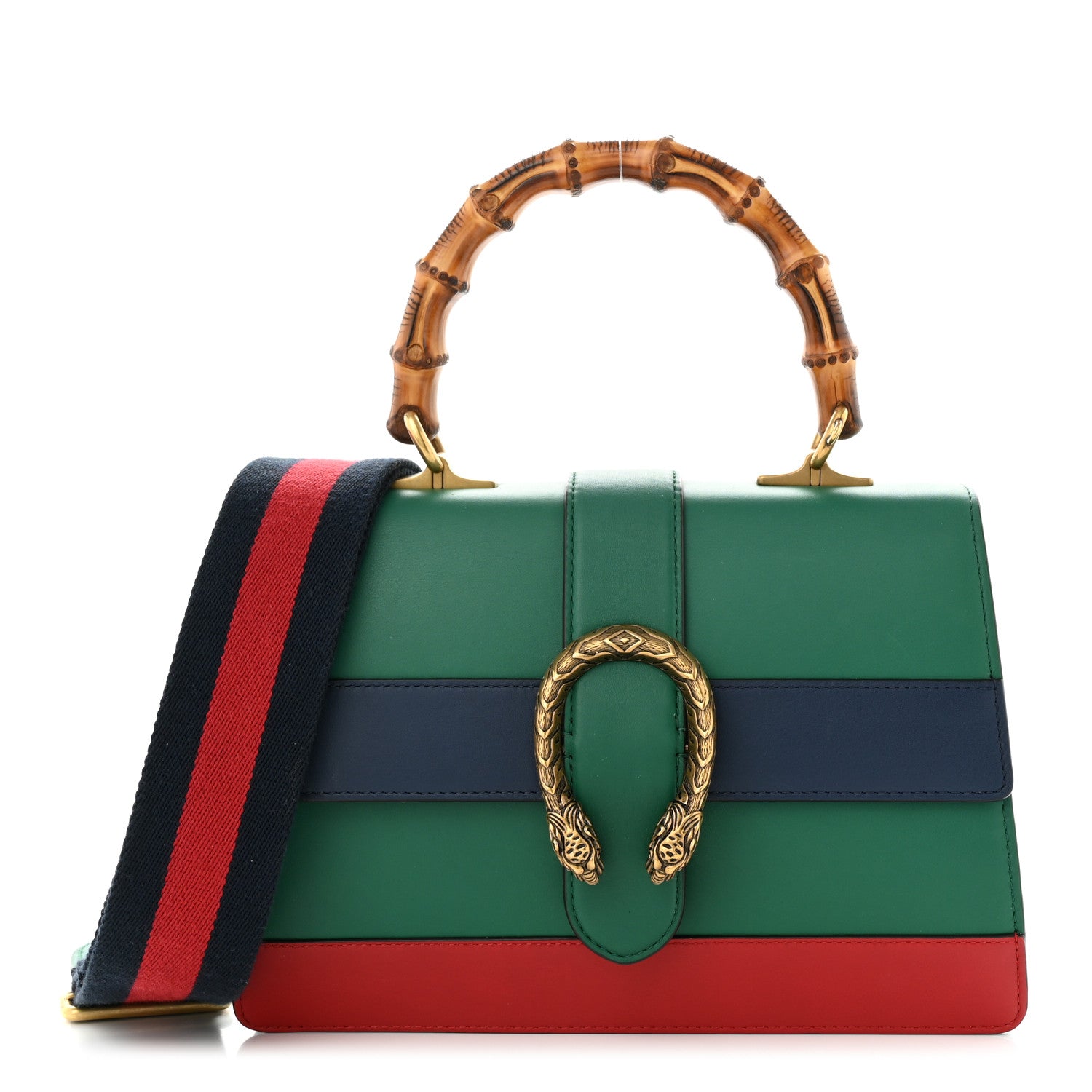 Gucci Moon Calfskin Web Medium Dionysus Bamboo Top Handle Bag Emerald Blue Hibiscus Red 1 of 11