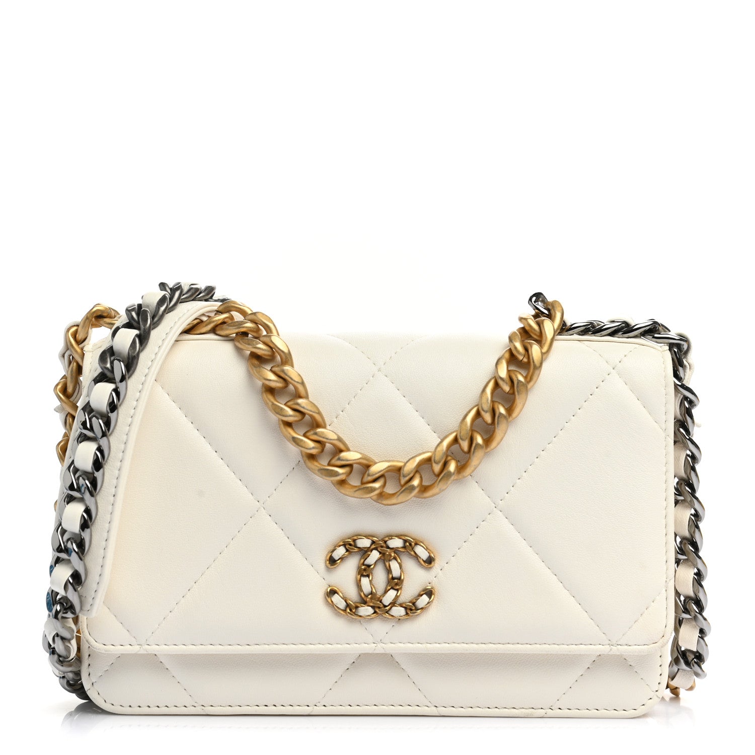 Chanel Goatskin Quilted Chanel 19 Wallet On Chain WOC White 1 of 19