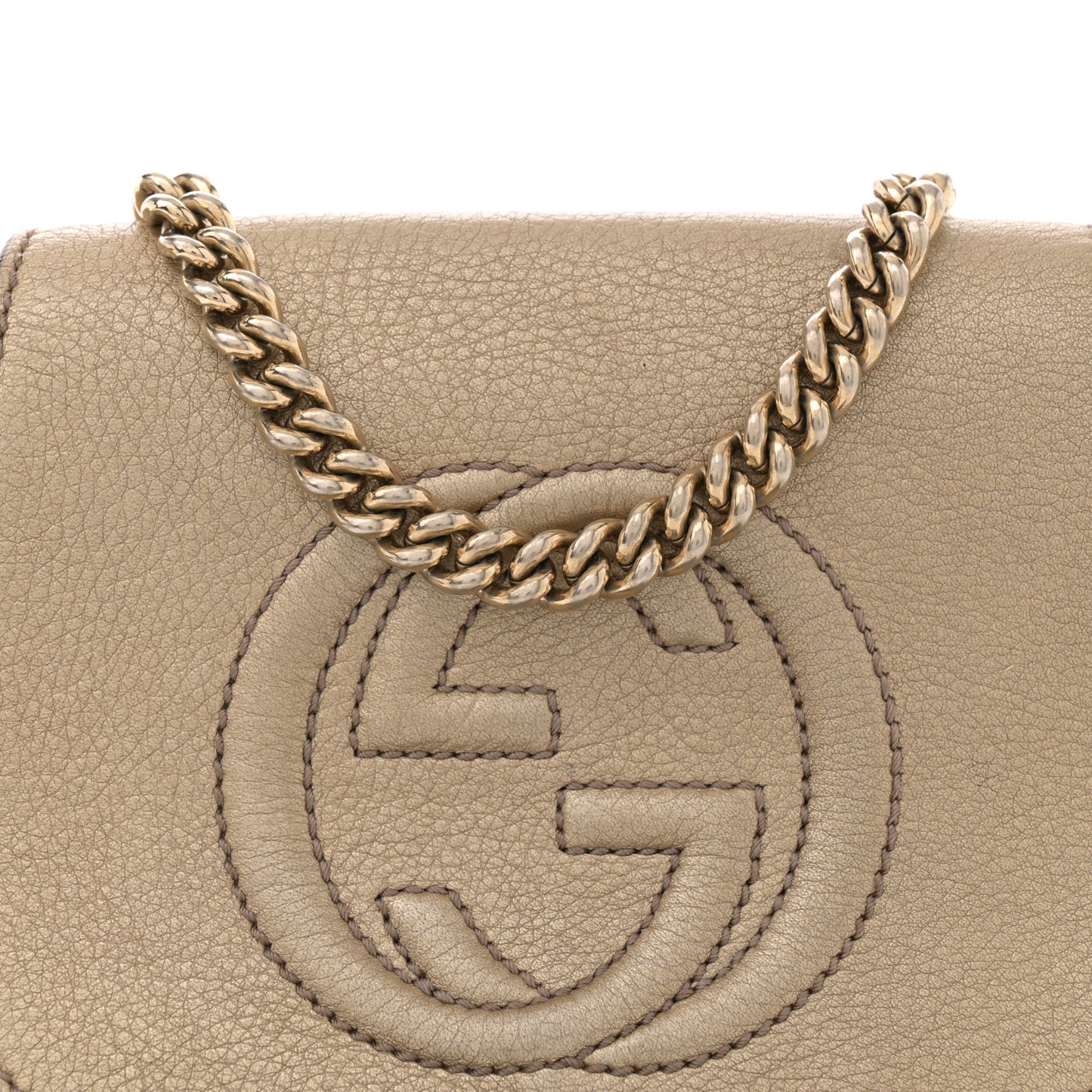 Metallic Pebbled Calfskin Small Soho Flap Crossbody Golden Beige