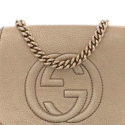 Gucci Metallic Pebbled Calfskin Small Soho Flap Crossbody Golden Beige 8 of 14