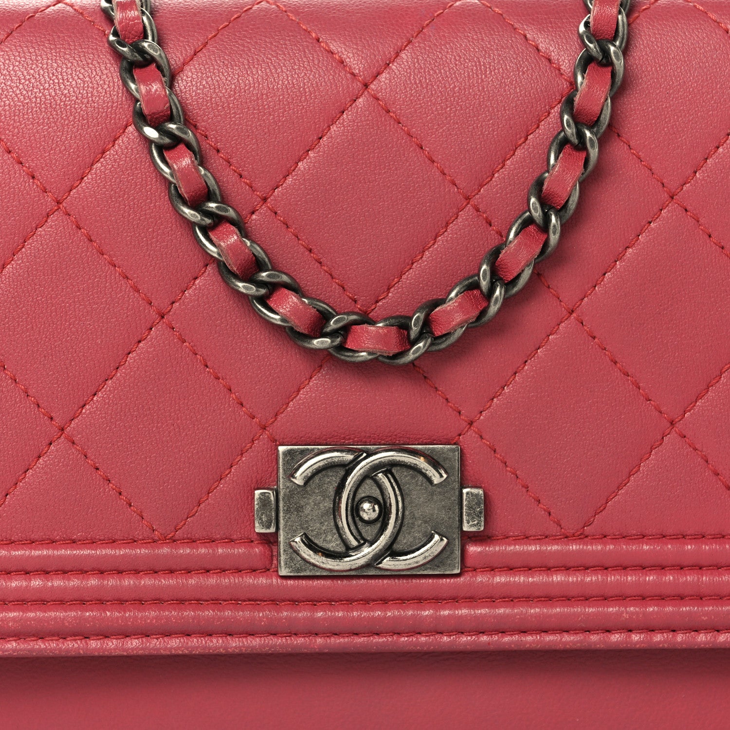 Chanel Calfskin Quilted Boy Wallet On Chain WOC Pink 9 of 15