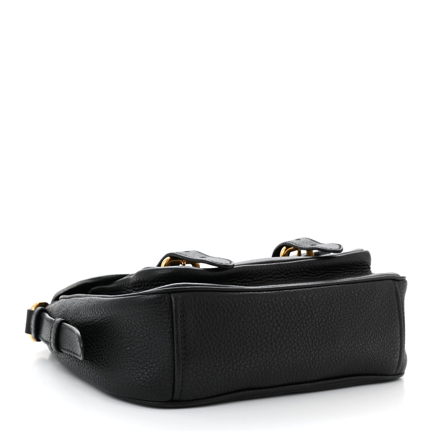 Vitello Daino Double Buckle Messenger Bag Black