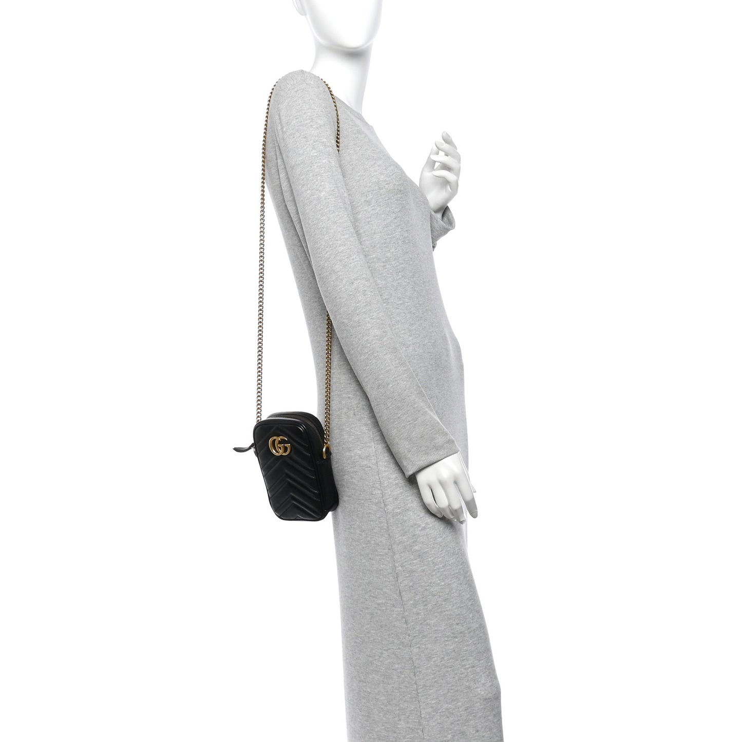 Calfskin Matelasse Mini GG Marmont Crossbody Bag Black