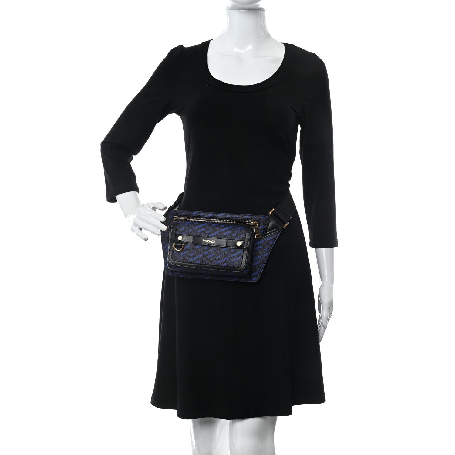 Versace Coated Canvas La Greca Signature Bum Bag Black Blue 2 of 10