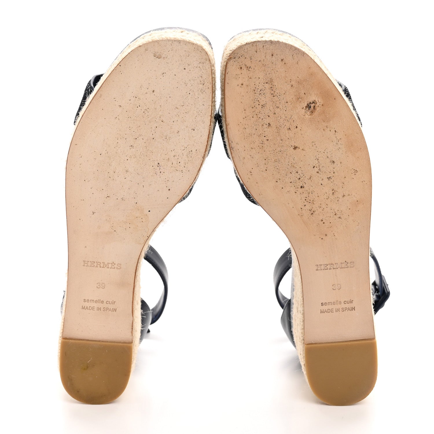 Hermes H Denim Goatskin Elda Espadrille Wedge Sandals 39 Bleu Brut Bleu Obscur 6 of 12