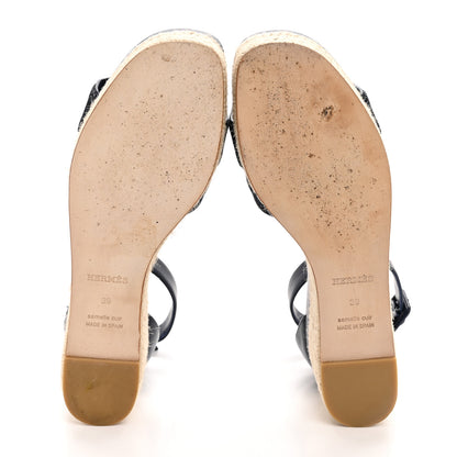 Hermes H Denim Goatskin Elda Espadrille Wedge Sandals 39 Bleu Brut Bleu Obscur 6 of 12