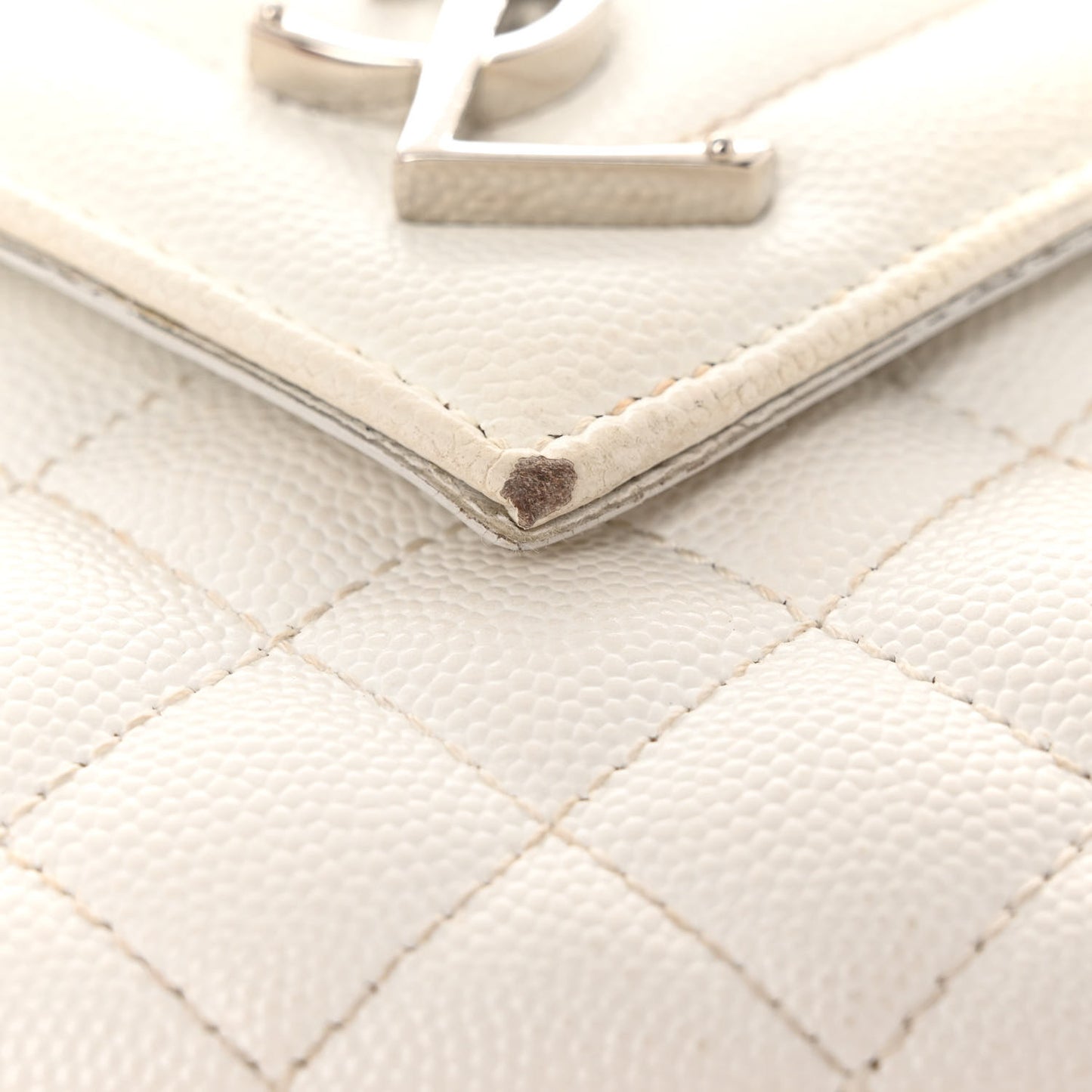 Grain De Poudre Textured Mixed Matelasse Medium Triquilt Monogram Satchel Blanc Vintage