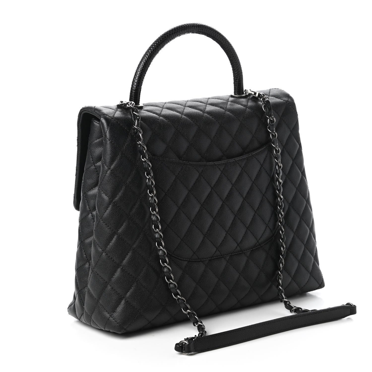 Chanel Caviar Lizard Quilted Large Coco Handle Flap Black 3 of 10