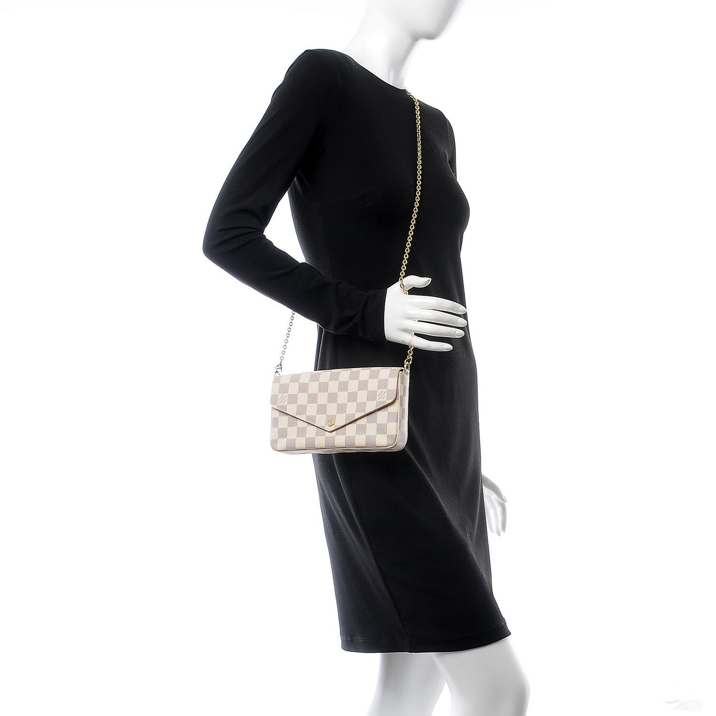 Damier Azur Pochette Felicie Chain Wallet Rose Ballerine