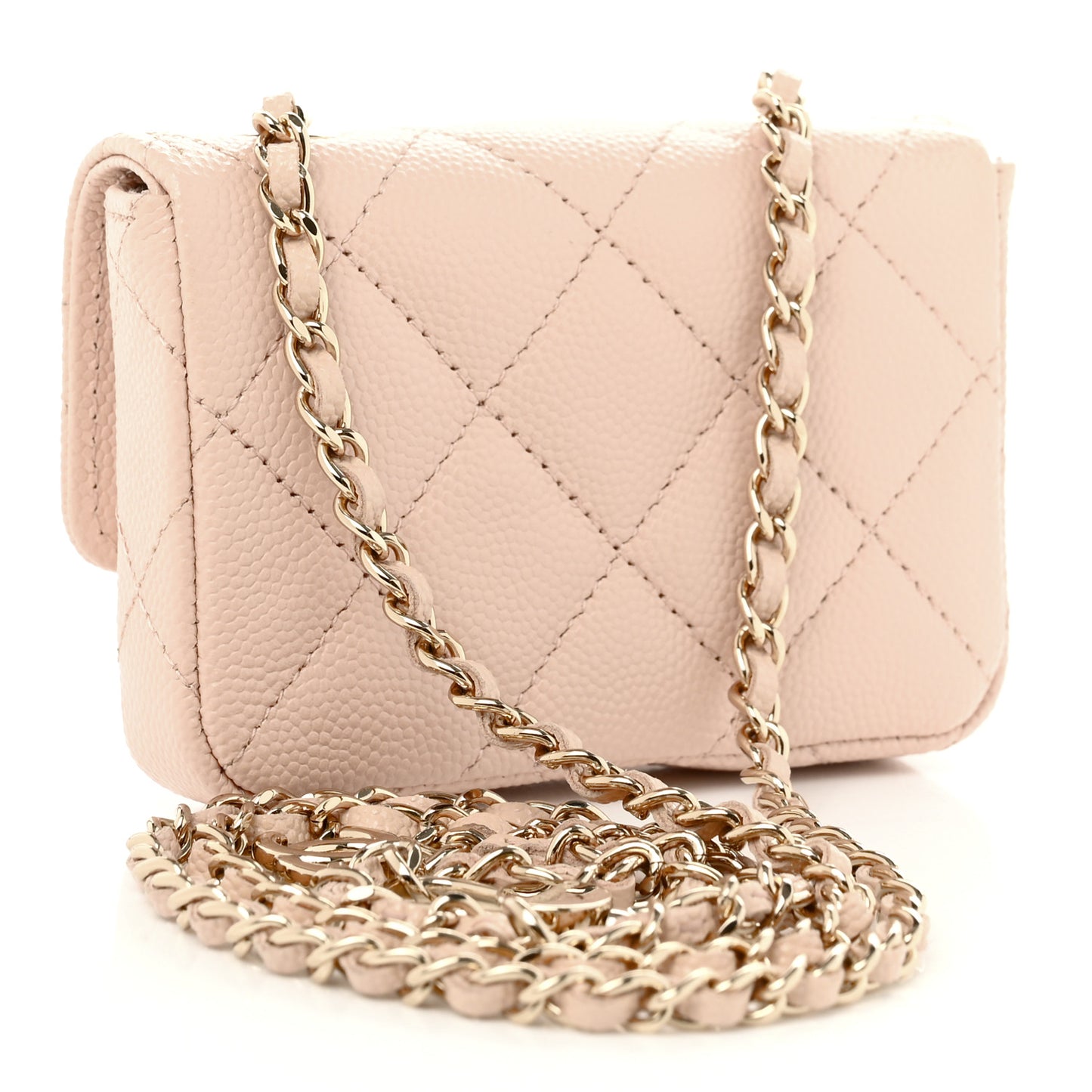 Caviar Quilted Mini Chain Belt Bag Light Beige
