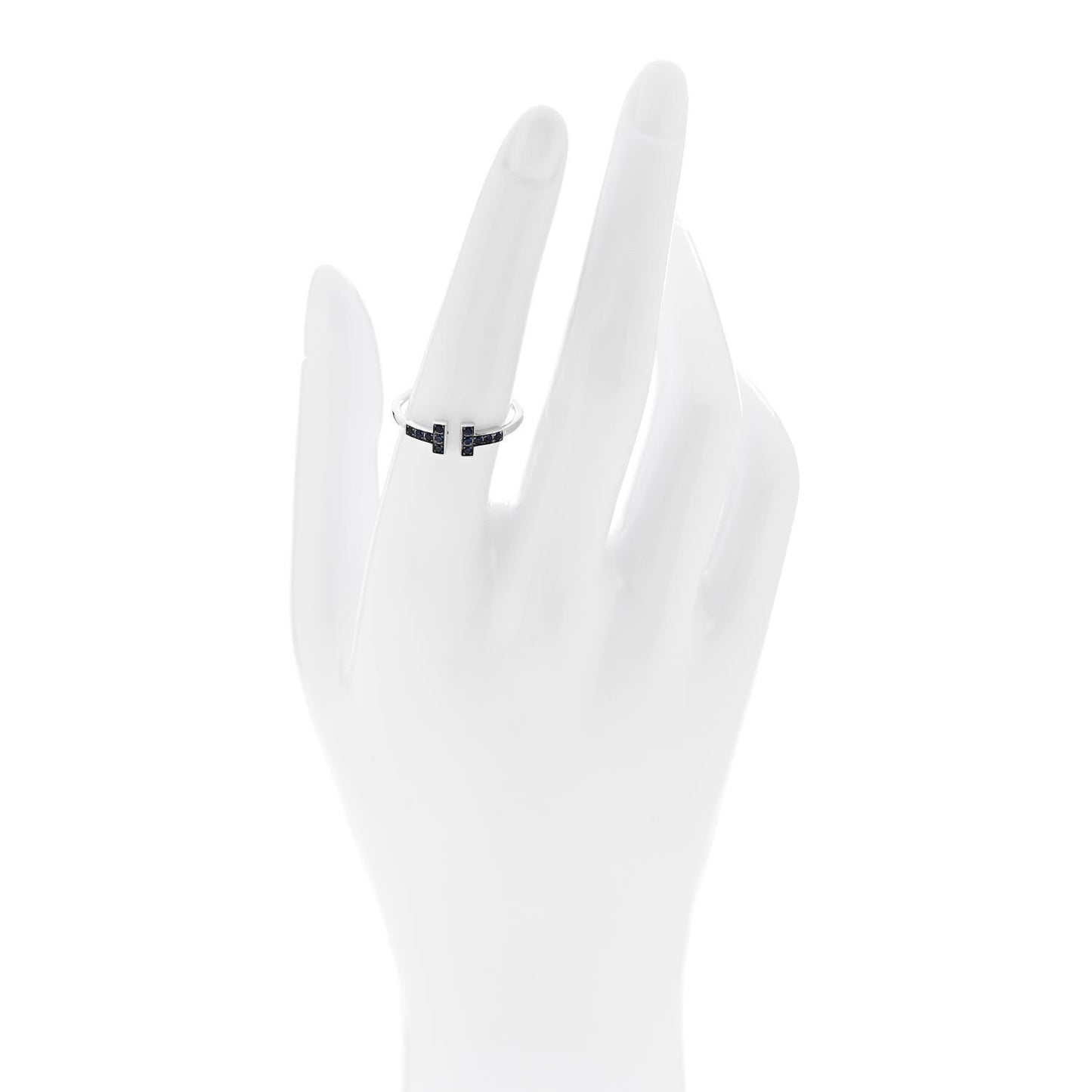 18K White Gold Blue Sapphire T Wire Ring 55 7.25