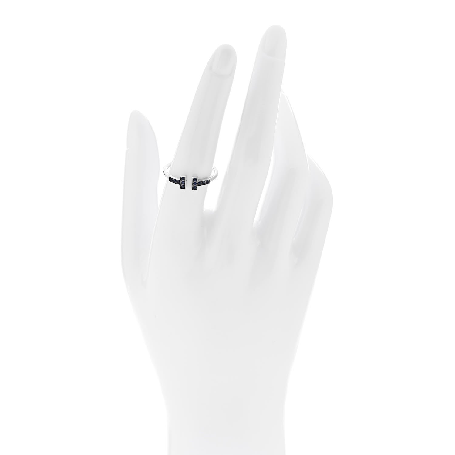 Tiffany 18K White Gold Blue Sapphire T Wire Ring 55 7.25 2 of 4