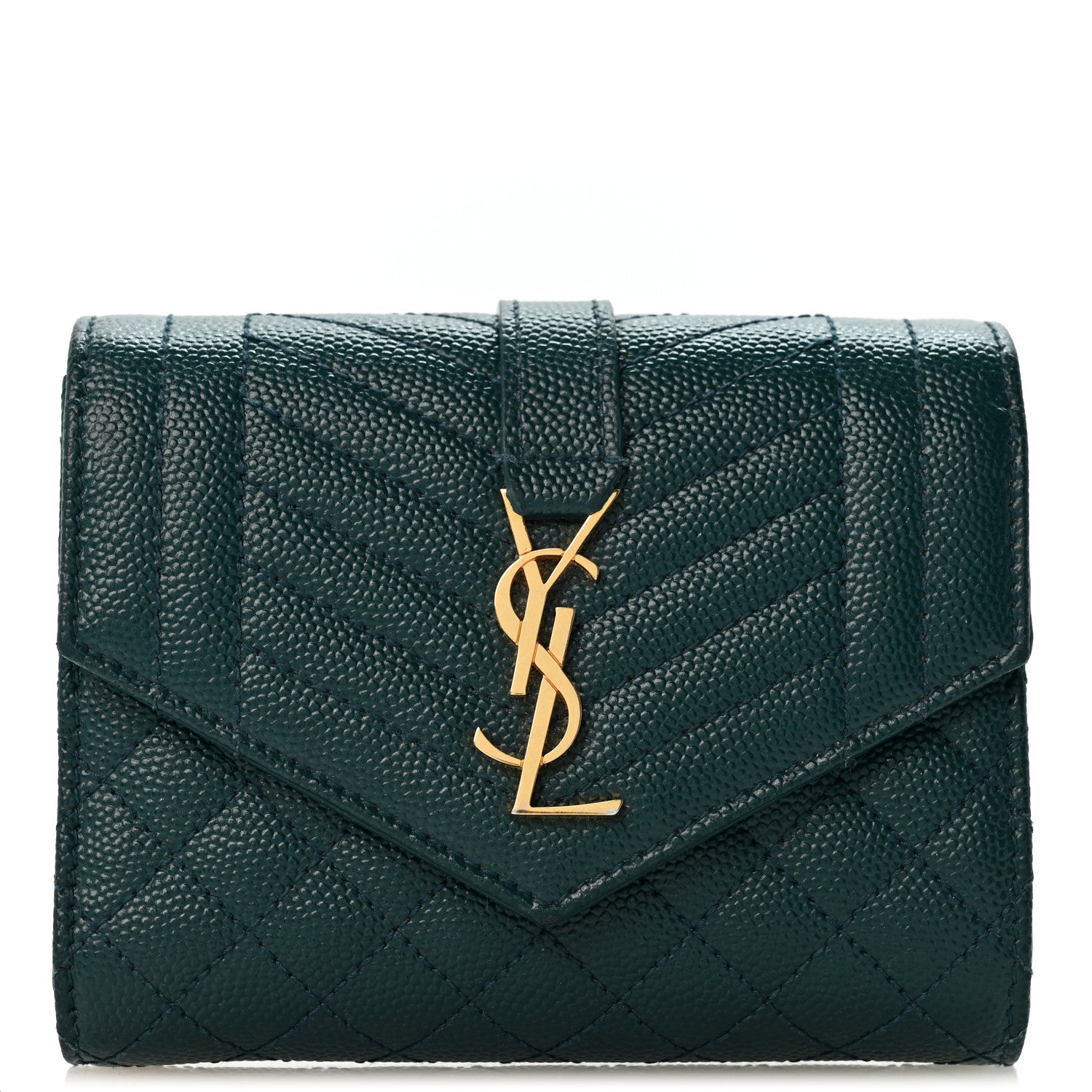 Saint Laurent Grain De Poudre Mixed Matelasse Triquilt Monogram Compact Tri Fold Wallet Sea Turquois 1 of 11
