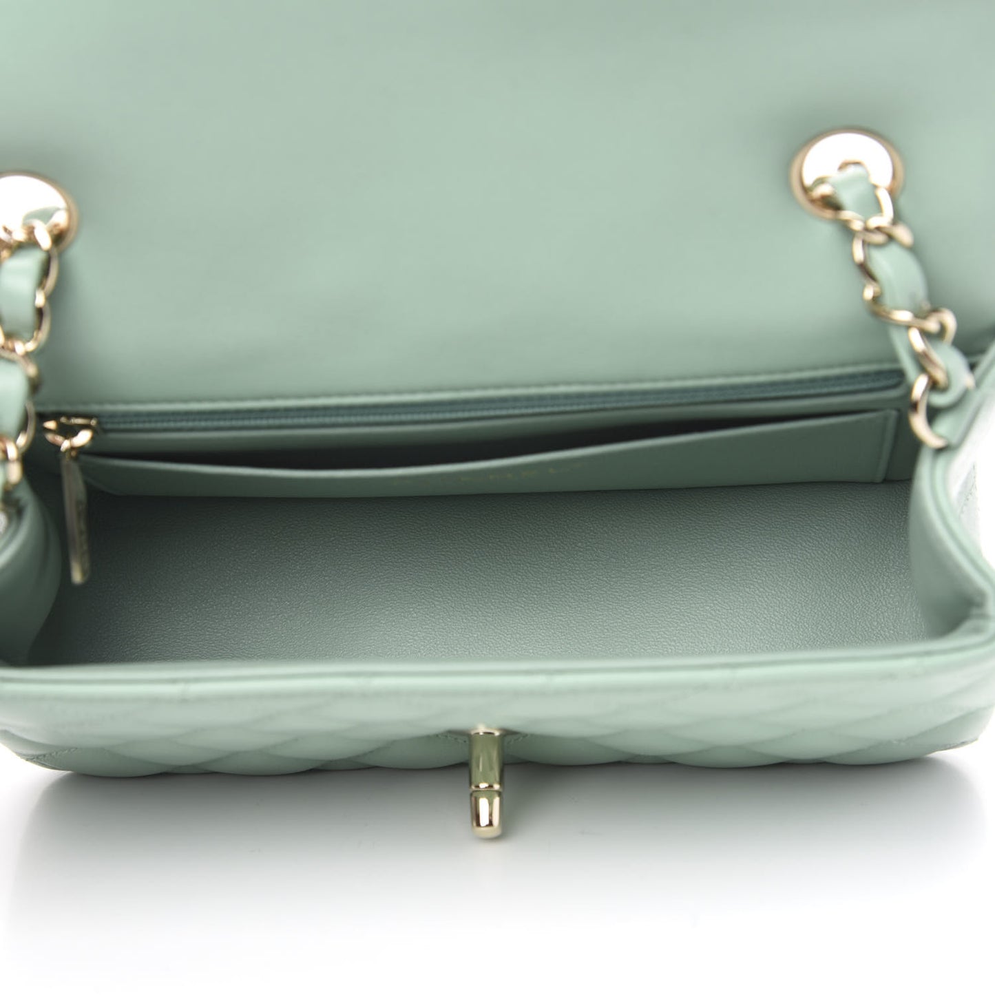 Lambskin Quilted Mini Rectangular Flap Light Green