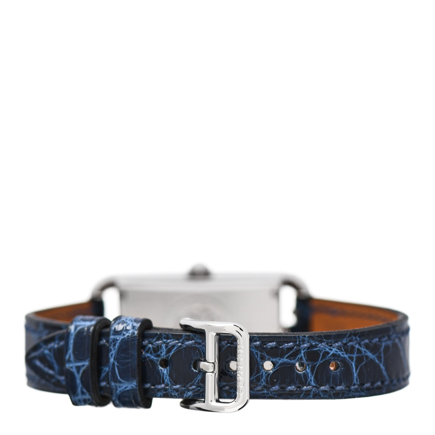 Hermes Stainless Steel Alligator Diamond Mother of Pearl 20mm Nantucket Quartz Watch Bleu Saphir 3 of 8