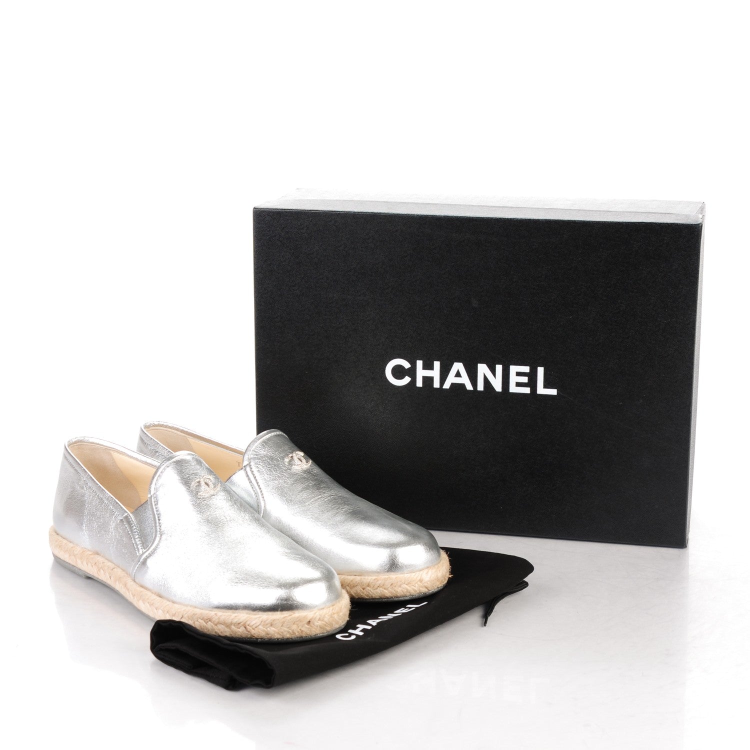 Chanel Crumpled Lambskin CC Espadrilles 39 Silver 8 of 8