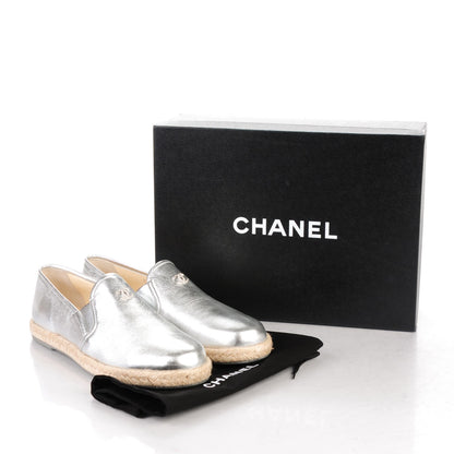 Chanel Crumpled Lambskin CC Espadrilles 39 Silver 8 of 8