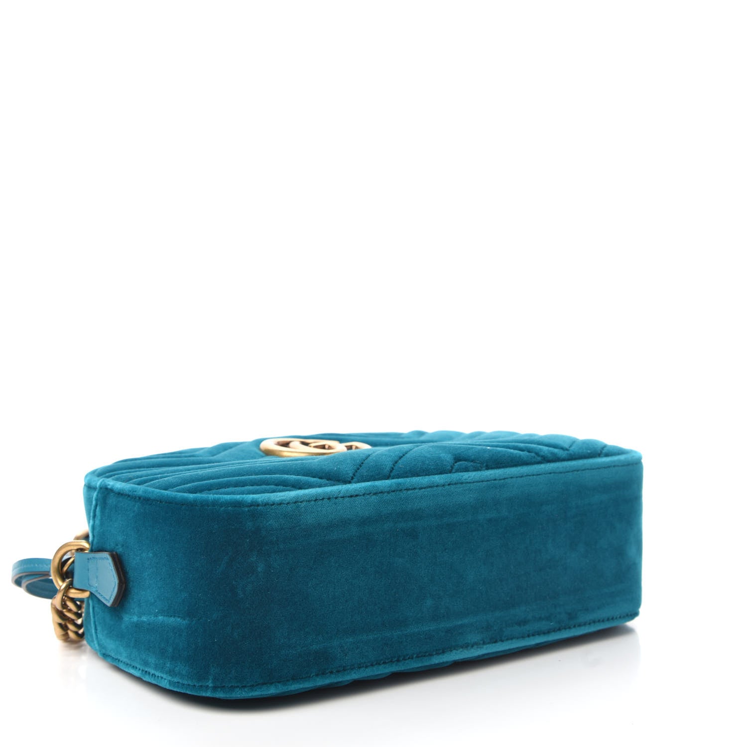 Gucci Velvet Matelasse Small GG Marmont Chain Shoulder Bag Pavone Cyan 4 of 10