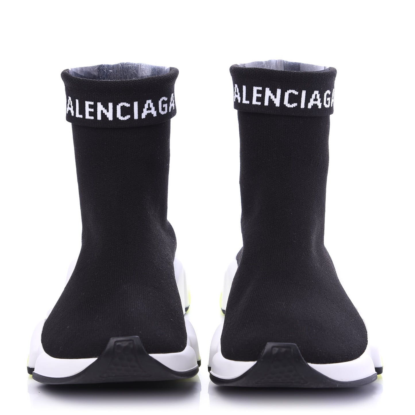 Neoprene Knit Womens Speed Cuffed Sneakers 40 Black White Yellow Fluo