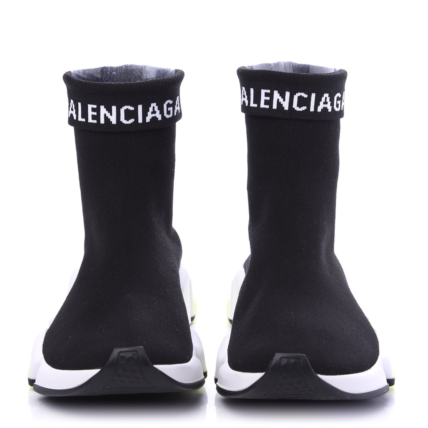 Balenciaga Neoprene Knit Womens Speed Cuffed Sneakers 40 Black White Yellow Fluo 2 of 9
