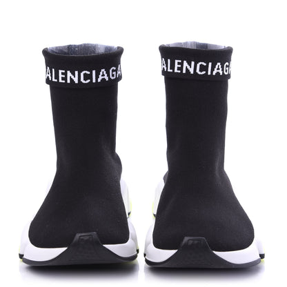 Balenciaga Neoprene Knit Womens Speed Cuffed Sneakers 40 Black White Yellow Fluo 2 of 9