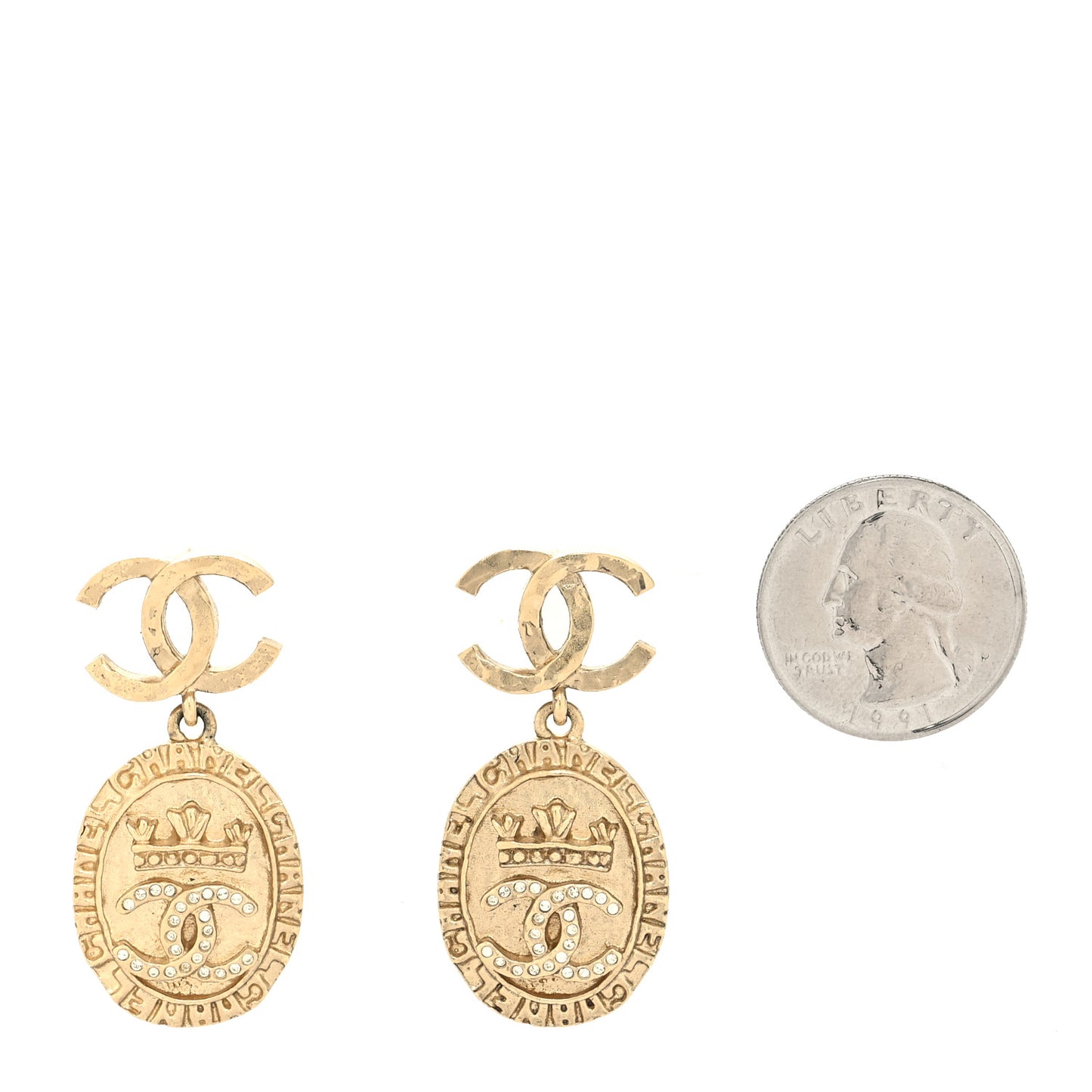Crystal CC Medallion Drop Earrings Gold