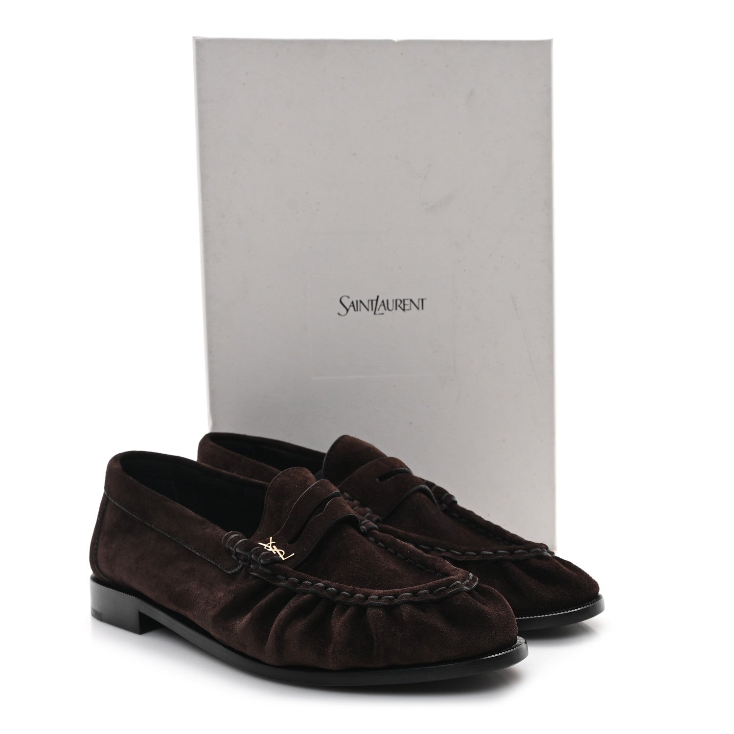 Saint Laurent Suede Le Loafer 15 Penny Slippers 37.5 Dark Chocolate 10 of 10