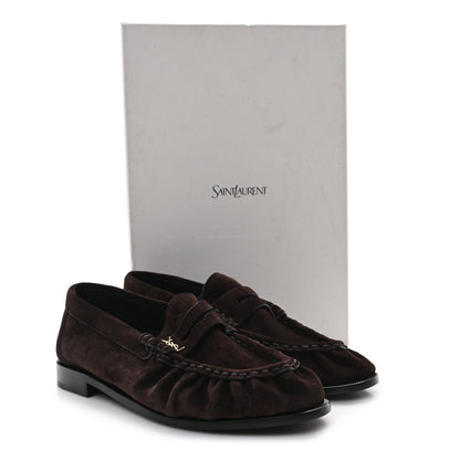Saint Laurent Suede Le Loafer 15 Penny Slippers 37.5 Dark Chocolate 10 of 10