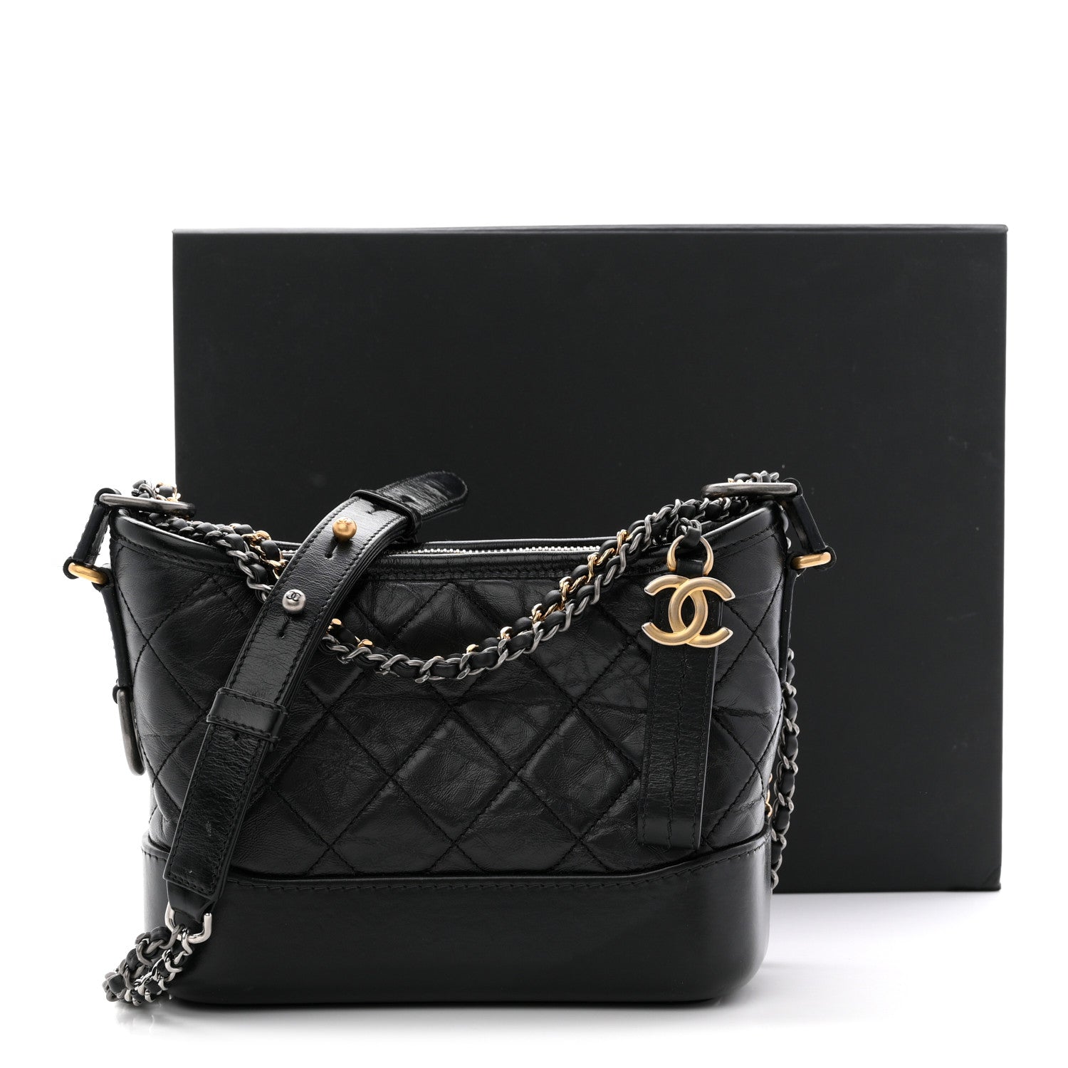 Chanel Aged Calfskin Quilted Small Gabrielle Hobo Black 1878838
