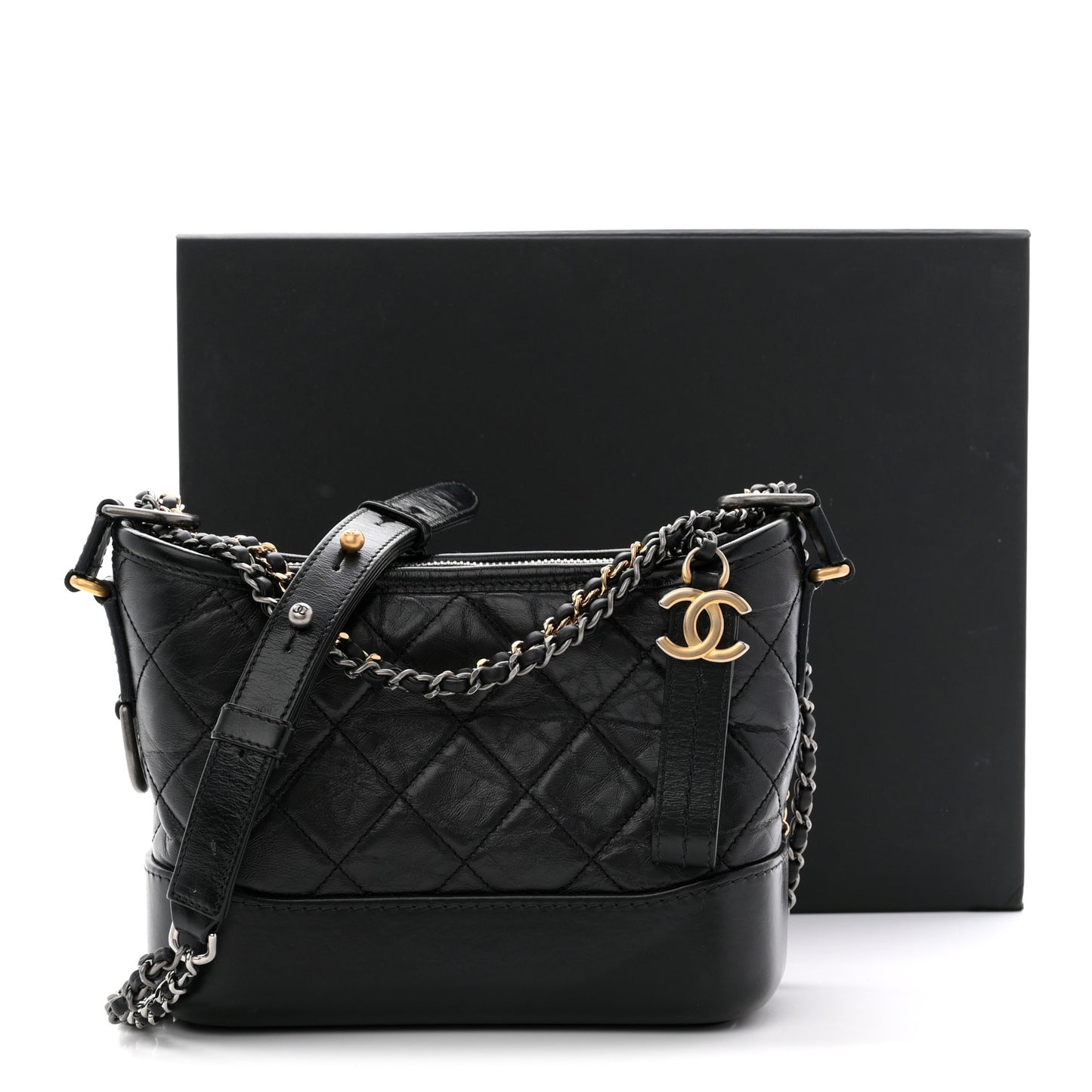 Aged Calfskin Quilted Small Gabrielle Hobo Black