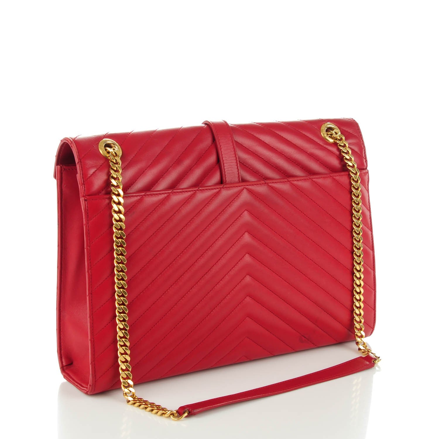 Saint Laurent Lambskin Matelasse Chevron Large Monogram Satchel Red 3 of 12