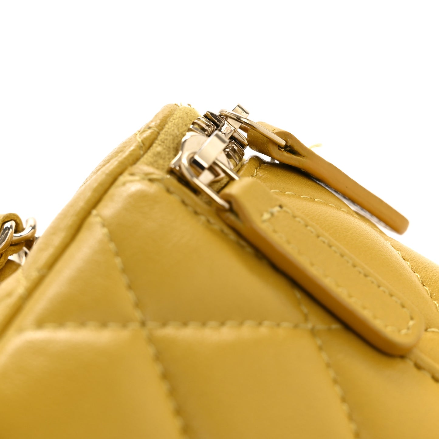 Lambskin Quilted Small Charming Top Handle Vanity Case With Chain Yellow