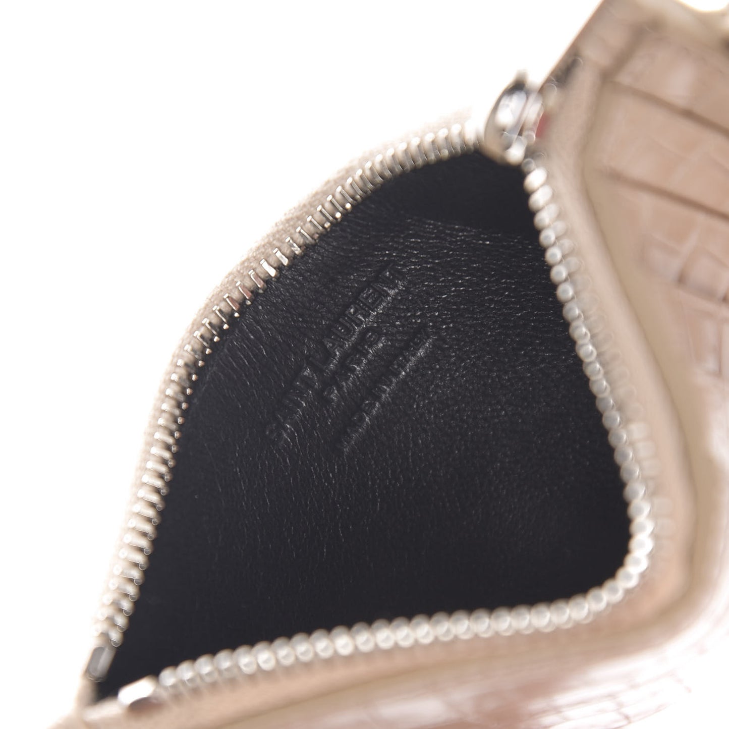 Calfskin Crocodile Embossed 5 Fragments Zip Pouch Card Holder Beige