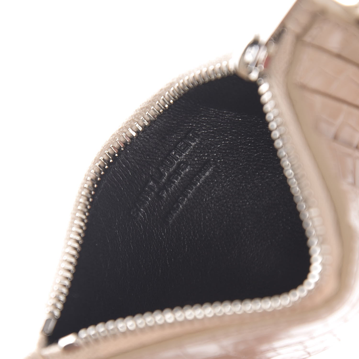 Saint Laurent Calfskin Crocodile Embossed 5 Fragments Zip Pouch Card Holder Beige 5 of 7