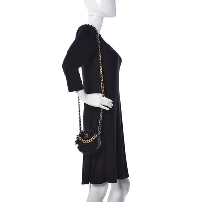Chanel Shearling Sheepskin Chanel 19 Round Clutch With Chain Black 2 of 9