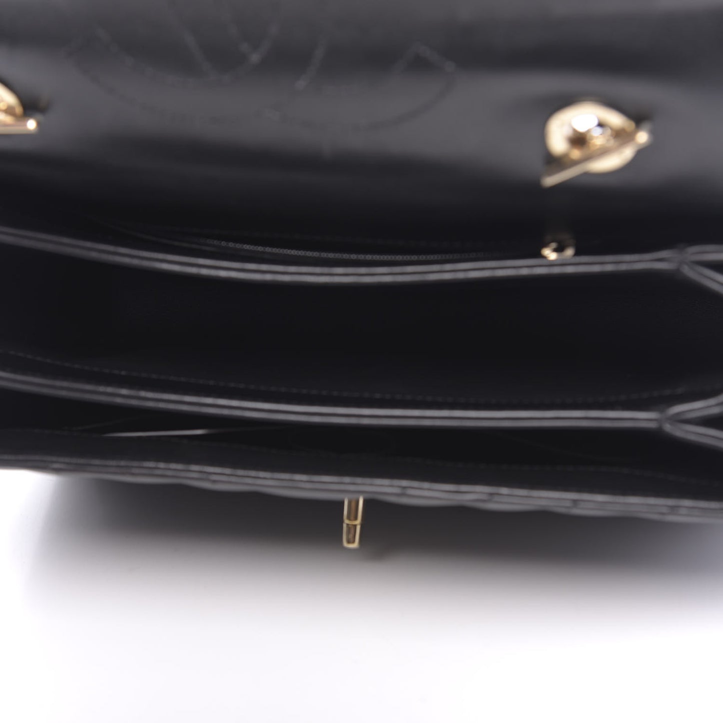 Lambskin Chevron Quilted Medium Trendy CC Dual Handle Flap Bag Black