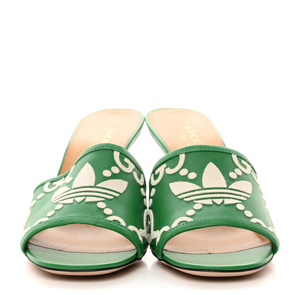 Gucci X ADIDAS Nappa Charlotte Suede Monogram Jumbo GG Trefoil 75mm Slide Sandals 37 New Shamarock Ivoire 2 of 9