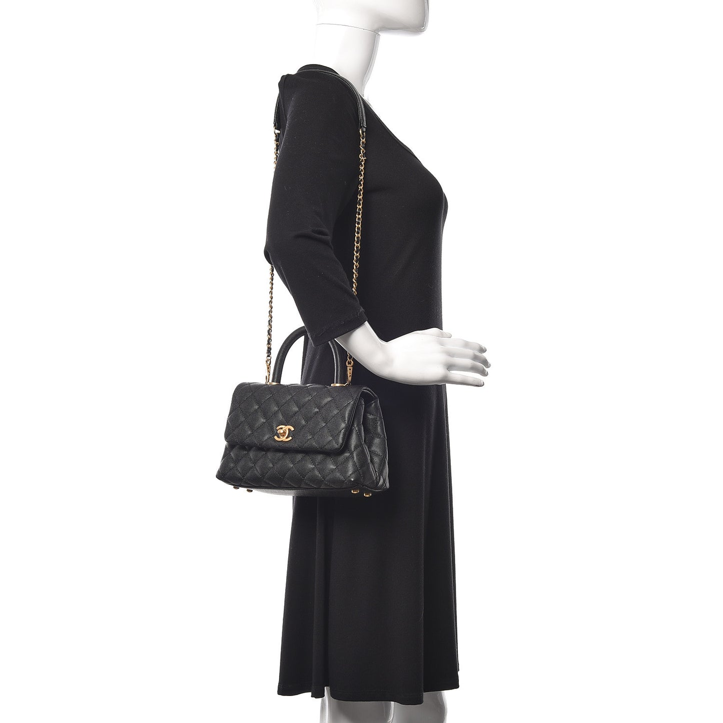 Caviar Quilted Mini Coco Handle Flap Black